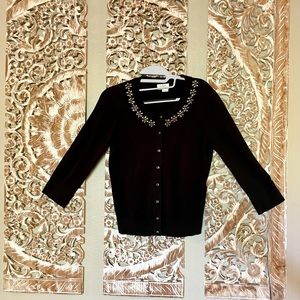 Kate Spade S Black Cardigan Embellished Neckline